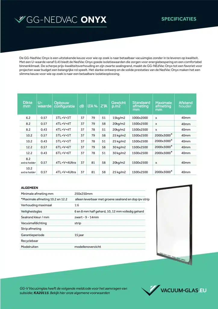 GG NedVac Onyx productspecificaties