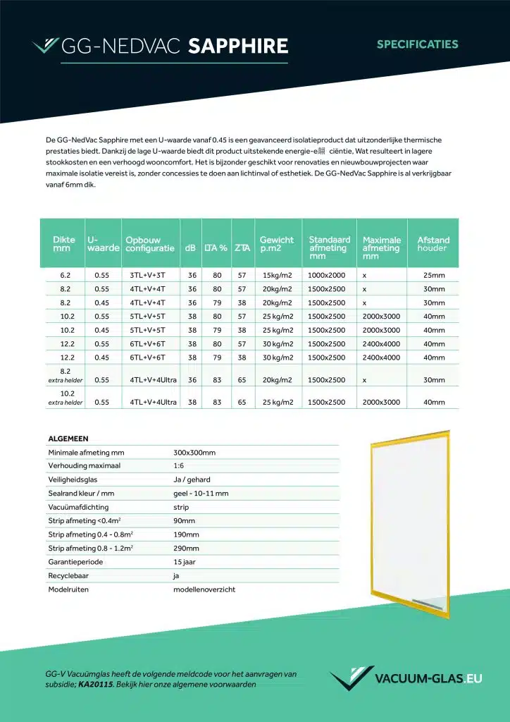 GG NedVac Sapphire specificaties